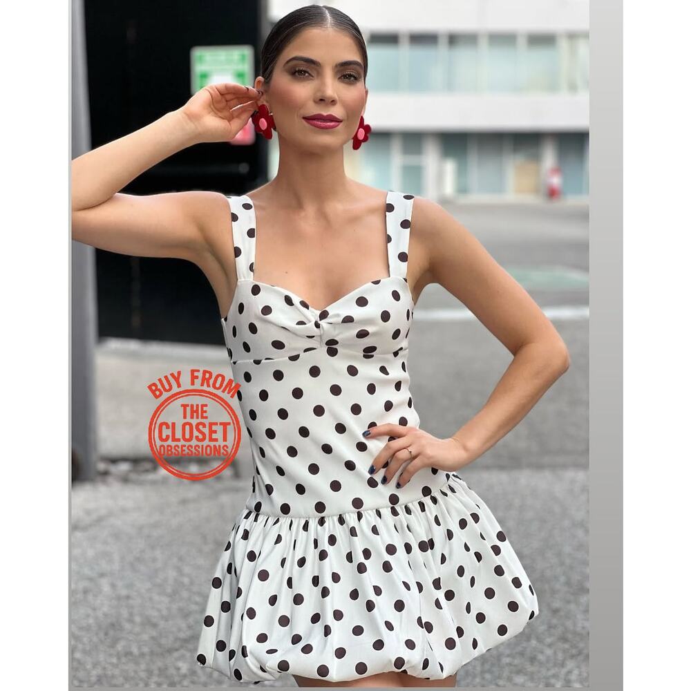ZARA Polka Dot Balloon Mini Dress NWT Sweetheart Neck European Summer Dress M L - Picture 7 of 16
